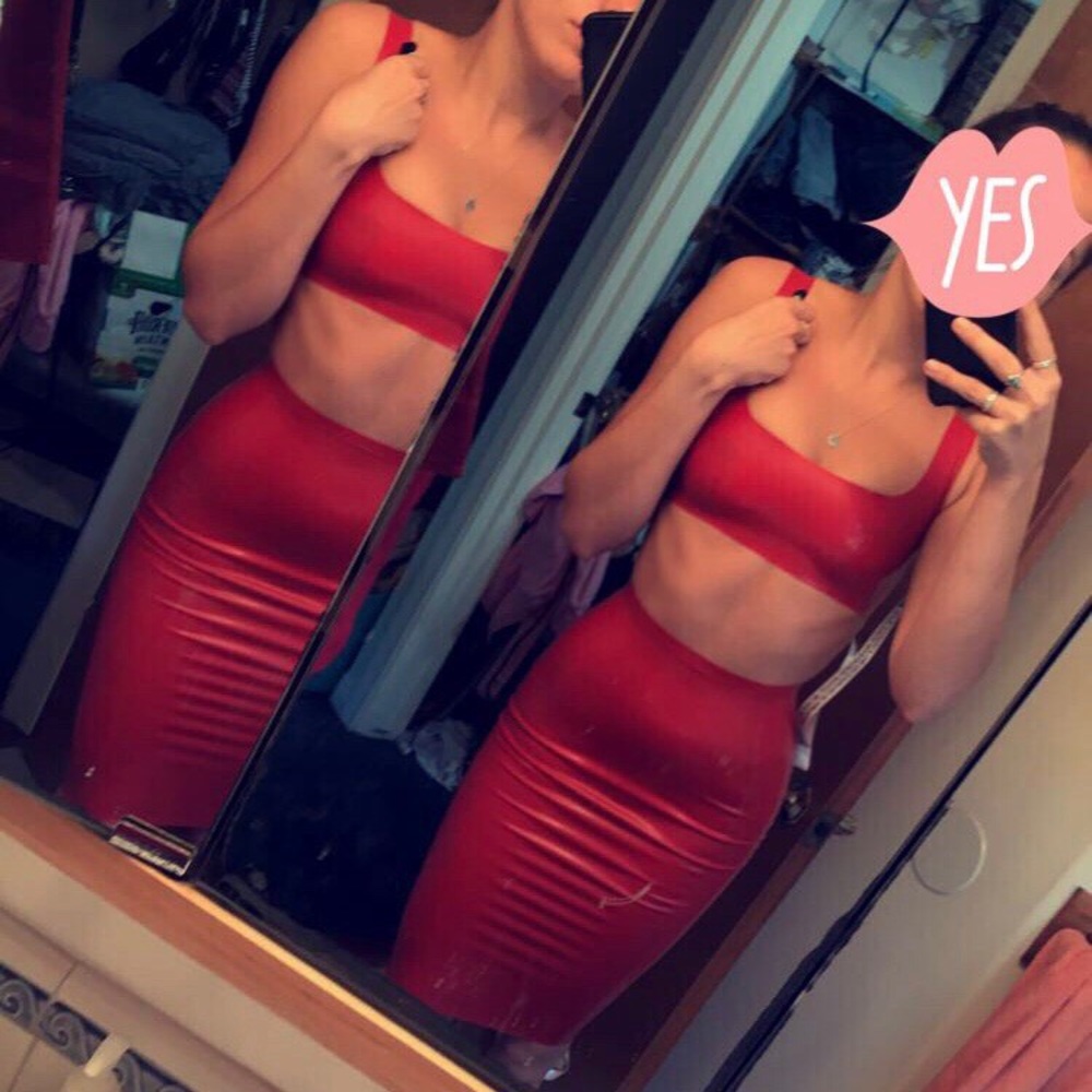 Red Two Piece Latex Dress (Bodycon)